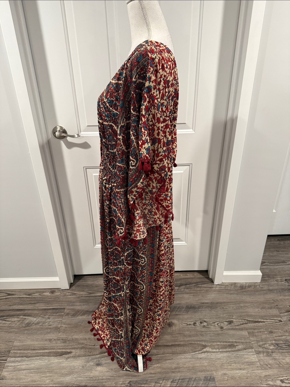 Anthropologie Raga Tassel Bohemian Paisley Kimono Maxi Dress 70s Size M Boho - Picture 3 of 9